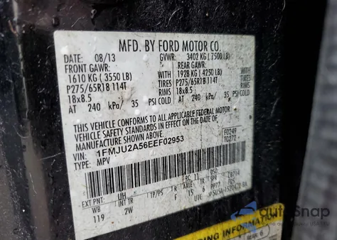 2014 Ford Expedition Limited из США, поврежденный, VIN 1FMJU2A56EEF02953